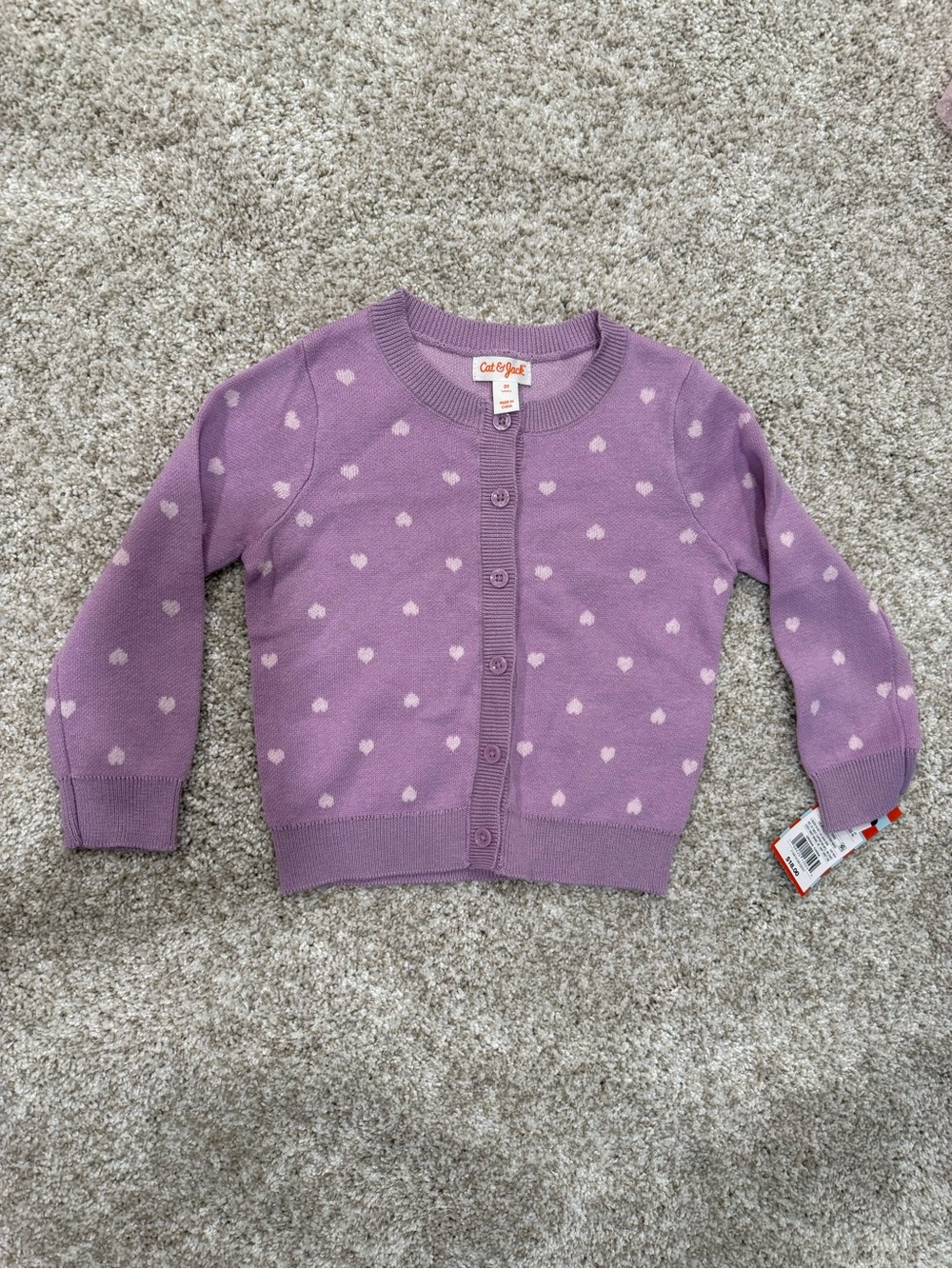 Cat & Jack Lavender Heart Button Cardigan